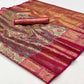 Wine & Pink Floral Woven Kanjivaram Silk Saree