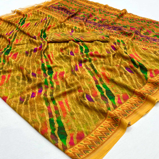 Mustard Digital Printed Georgette Saree