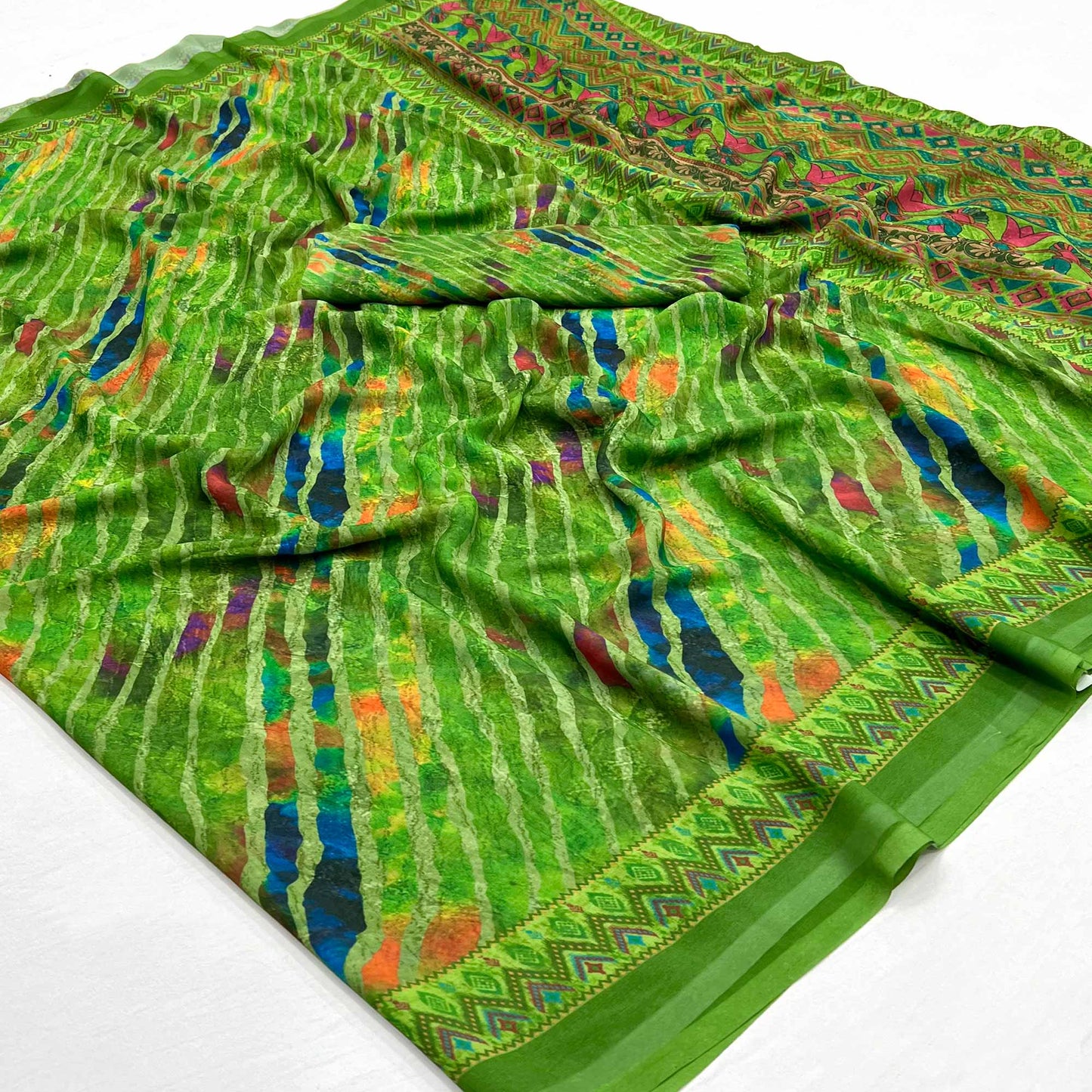 Green Digital Printed Georgette Saree