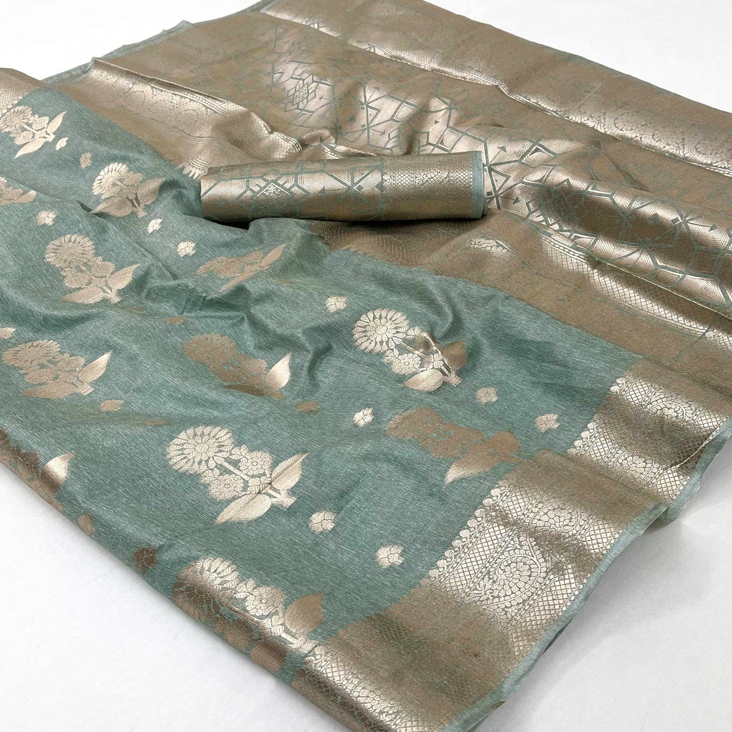 Sea Green Floral Woven Georgette Saree