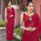 Red Foil Printed With Swarovski Work Chiffon Saree