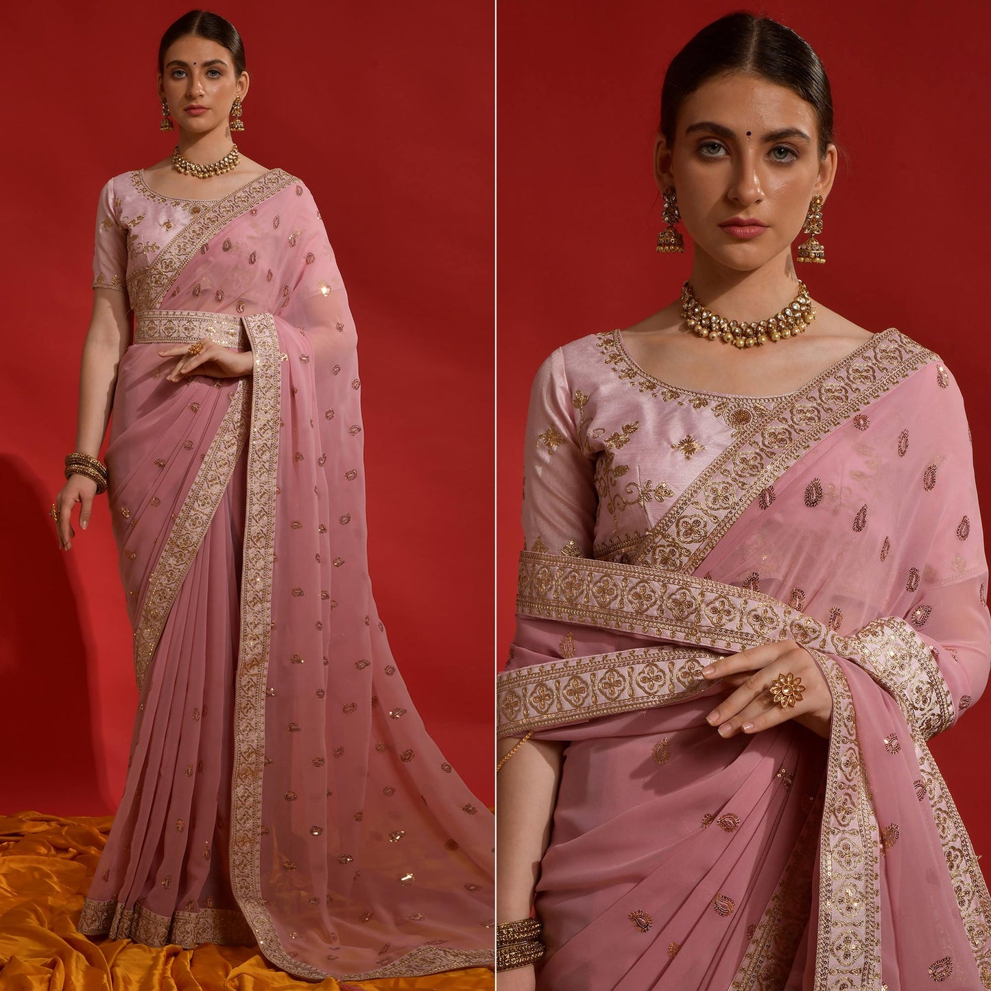 Pink Sequins Embroidered Georgette Saree