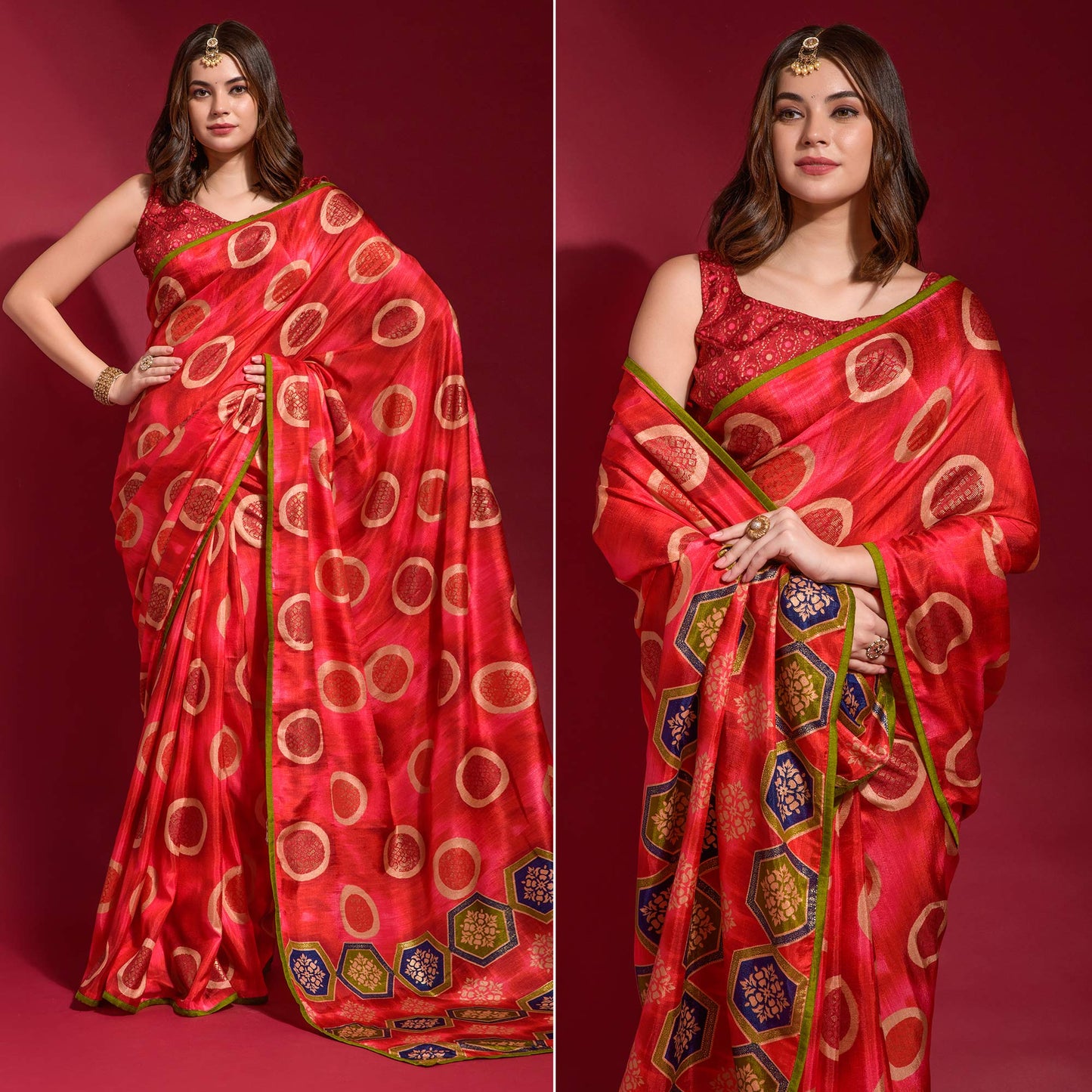 Red Foil Printed Art Silk Saree