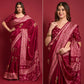 Magenta Floral Foil Printed Art Silk Saree