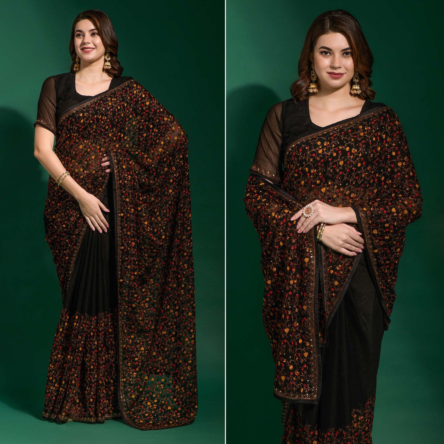 Black Floral Embroidered Georgette Saree