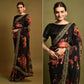 Black Floral Printed Georgette Saree With Embroidered Border