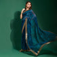 Navy Blue Printed With Sequins Border Chiffon Saree