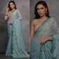 Blue Foil Printed With Mirror Work Georgette Saree