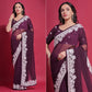 Wine Embroidered Georgette Saree