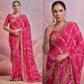 Pink  Printed With Embroidered Border Georgette Saree