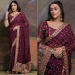 Wine Bandhej Printed Georgette Saree With Tassels