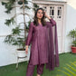 Wine Chikankari Elegance: Modaal Chanderi Cutdana Ensemble