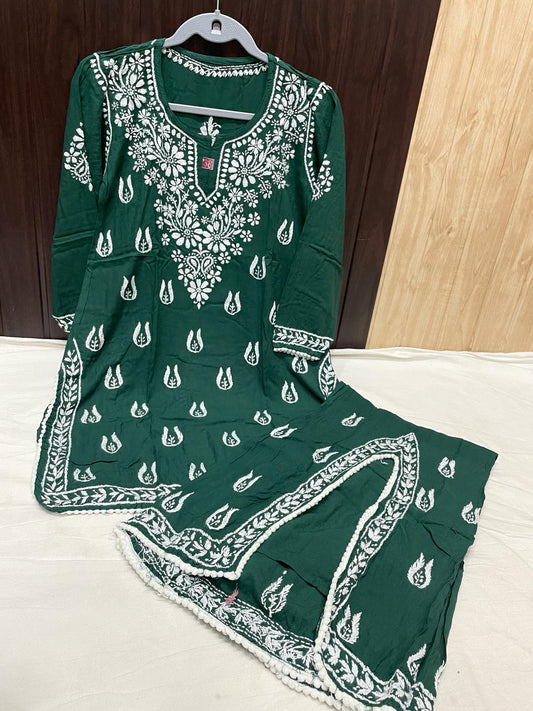 Green Elegance in Motion Side Cut Gharara With Short Kurti