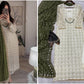 Glittering Charm:  Georgette Sequined Embroidered Top and Pant Set with Olive Dupatta