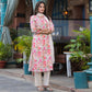 White & Pink Floral Angrakha Style Pure Cotton Suit With Foil Print