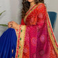 Blue & Pink Bandhani Printed Chiffon Half & Half Saree