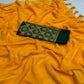 Mustard Zari Woven Georgettte Saree With Tassels