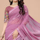 Pink Zari Woven Georgette Saree With Tassels