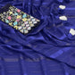 Navy Blue Woven Georgette Saree With Tassels