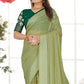 Pista Green Zari Striped Chiffon Saree With Tassels