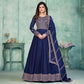 Blue Embroidered Art Silk Semi Stitched Anarkali Suit