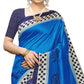 Cream Blue Printed Art Silk Half N Half Saree