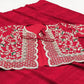 Red Woven Georgette Saree With Embroidered Jacket