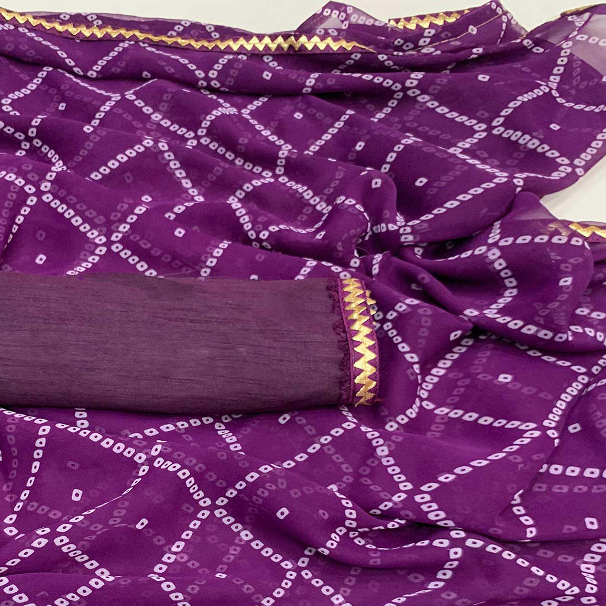 Purple Bandhani Printed Georgette Saree