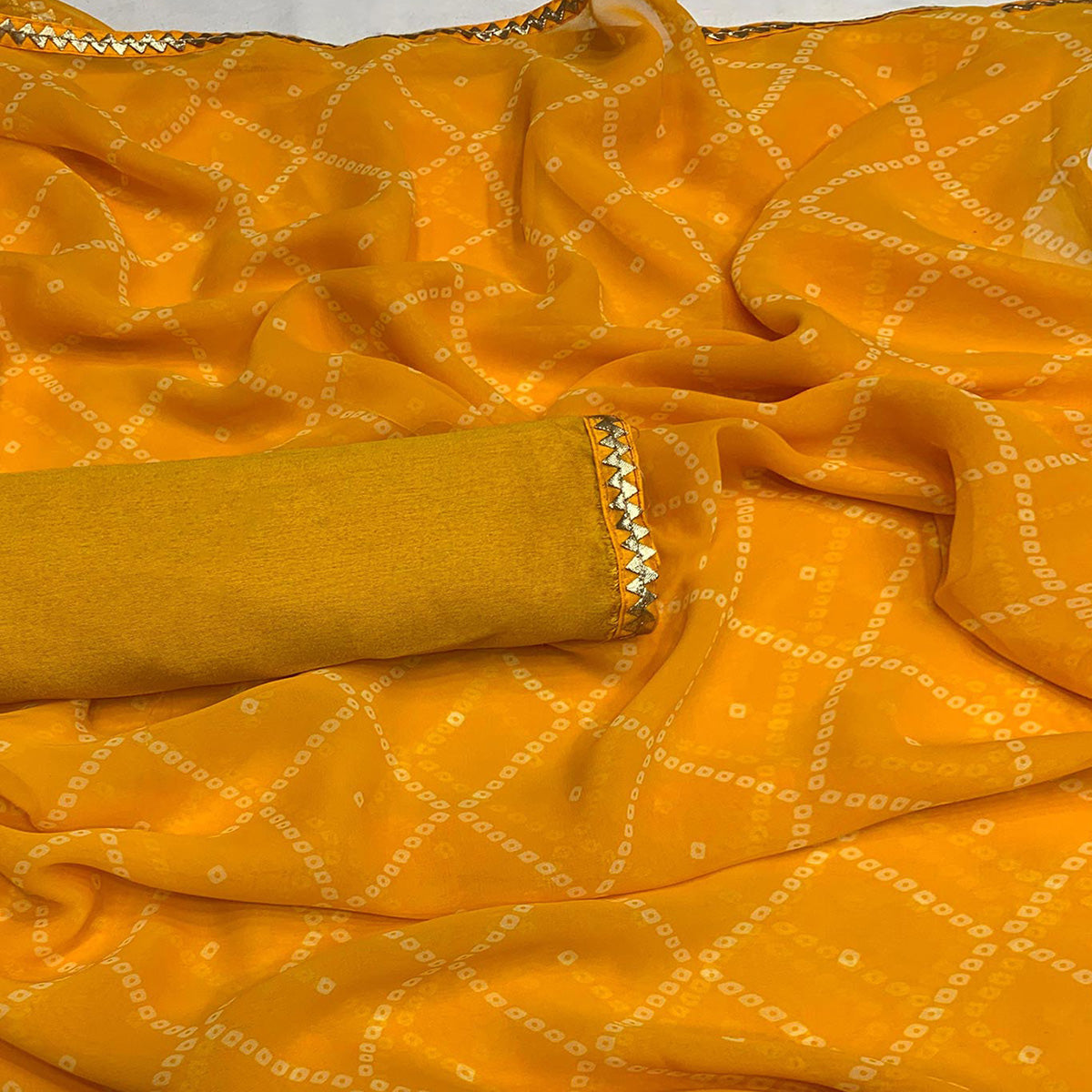 Yellow Bandhani Printed Georgette Saree