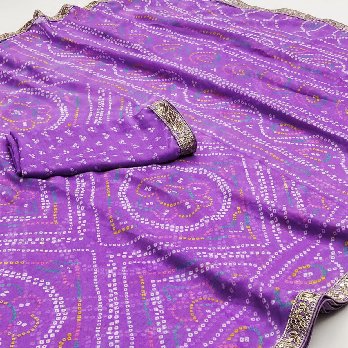 Lavender Bandhani Printed Chiffon Saree