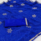 Blue Printed Georgette Saree With lace Border