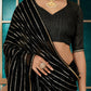 Black Striped Woven Georgette Saree