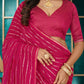 Pink Striped Woven Georgette Saree