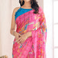 Pink Geometric Printed Chiffon Saree