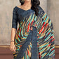 Grey Printed Chiffon Saree With Woven Border