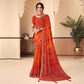 Red & Orange Bandhani Printed Chiffon Saree With Lace Border