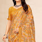 Mustard Printed Chiffon Saree With Lace Border