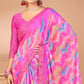 Magenta Printed Chiffon Saree With Lace Border