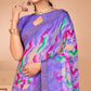 Purple Printed Chiffon Saree With Lace Border