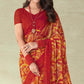 Red Abstract Printed Chiffon Saree