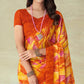 Orange Abstract Printed Chiffon Saree