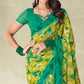 Yellow & Green Geometric Printed Chiffon Saree