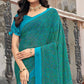 Turquoise Floral Printed Chiffon Saree