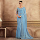 Sky Blue Sequins Embroidered Chiffon Silk Saree