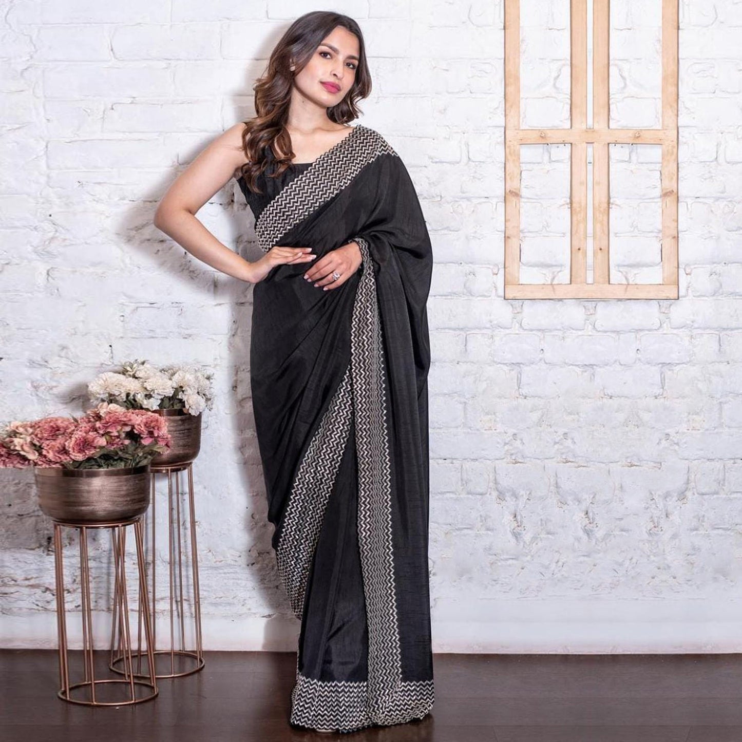 Black Embroidered Art Silk Saree