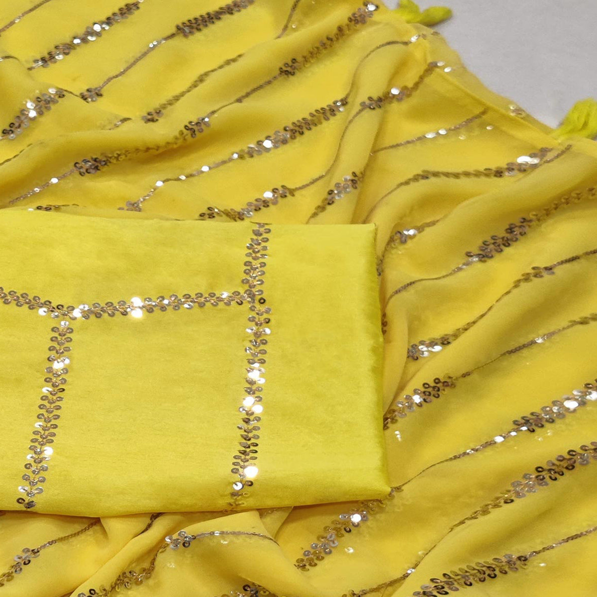 Yellow Sequins Embroidered Georgette Saree