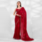 Red Embroidered Beads & Stones Chiffon Saree