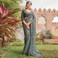 Grey Solid With Embroidered Border Chiffon Saree