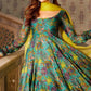 Rama Green Floral Digital Printed Chanderi Anarkali Style Suit