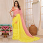 Yellow & Pink Ombre Printed Georgette Ruffle Saree